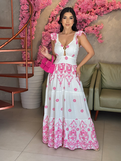 vestido Zaya branco detalhe rosa