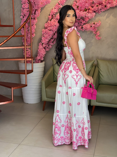 vestido Zaya branco detalhe rosa - comprar online