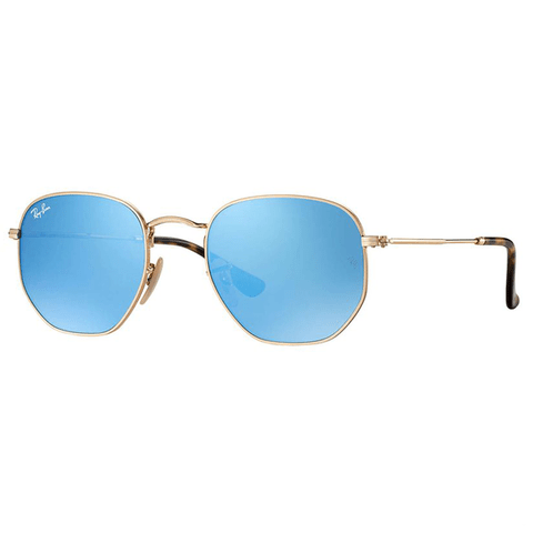 Ray Ban RB3548N 001 9o Hexagonal Dourado Azul Espelhado