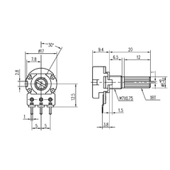 Potenciometro 2K Ohms Lineal Pote 20mm B2K Arduino Nubbeo - tienda online