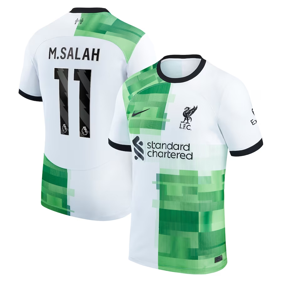 Camisa Liverpool Away 23/24 M.Salah 11 Torcedor Masculino - Branco e Verde