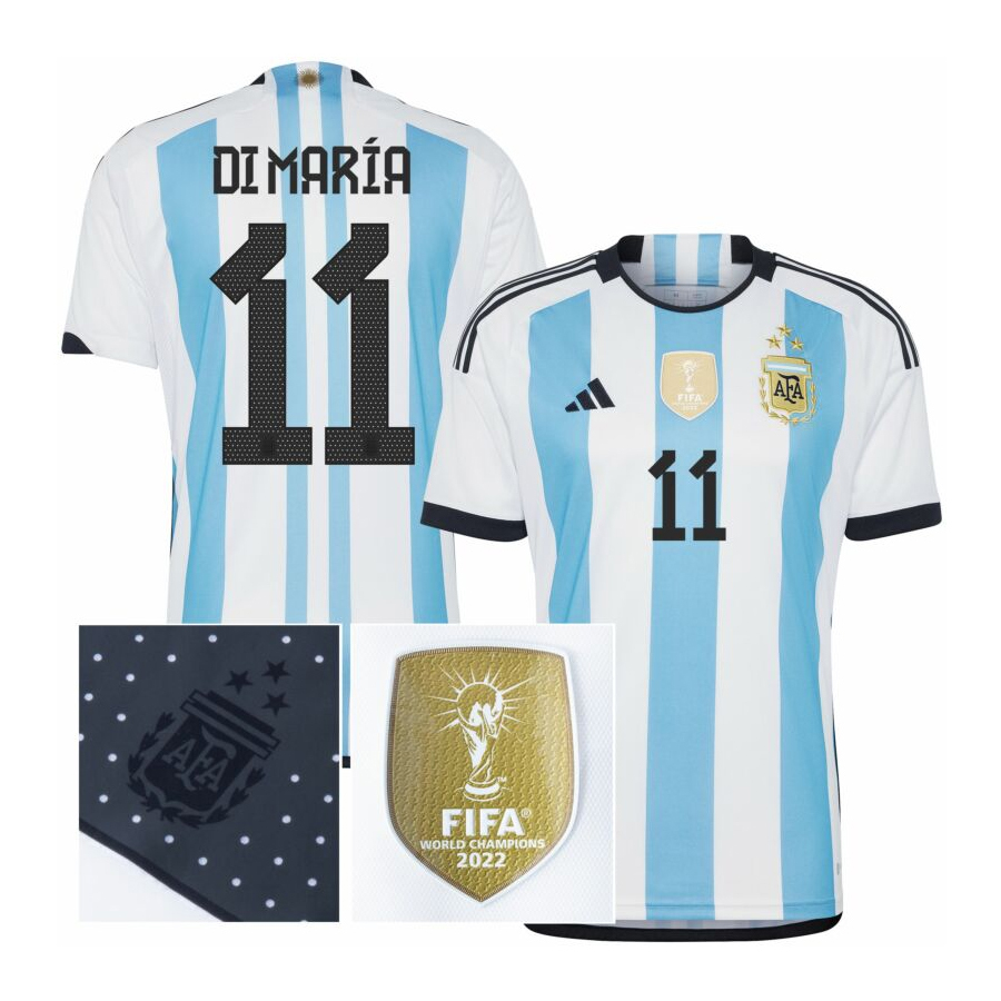 Camisa Seleção Argentina Home 2023 Di María 11 Torcedor Masculino - Branco  e Azul