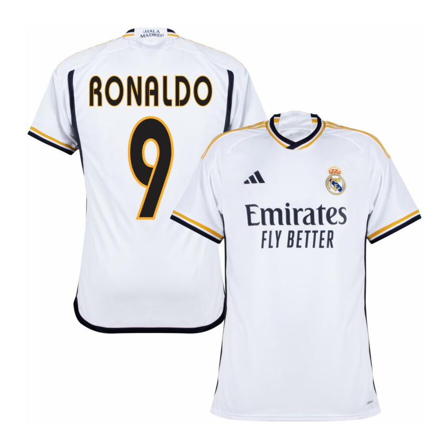 Camisa Real Madrid Home 23/24 Ronaldo 9 Torcedor Masculino - Branco  (Personalização Ídolo)