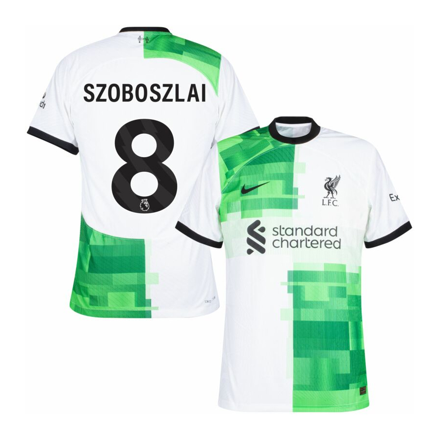 Camisa Liverpool Away 23/24 Szoboszlai 8 Torcedor Masculino - Branco e Verde