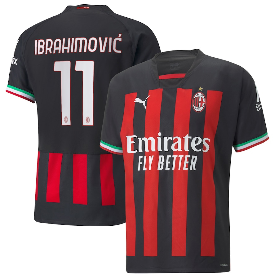 Camisa Milan Home 22/23 Ibrahimovic 11 Torcedor Masculino - Vermelho e Preto