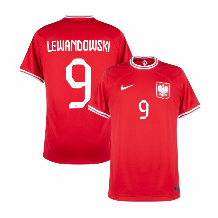 Camisa Seleção Polônia Away 2022 Lewandowski 9 Torcedor Masculina - Vermelho
