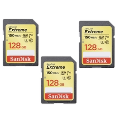 Kit 3x Cartão Memória Sd 128gb Classe10 U3 150mb/s Sandisk Extreme