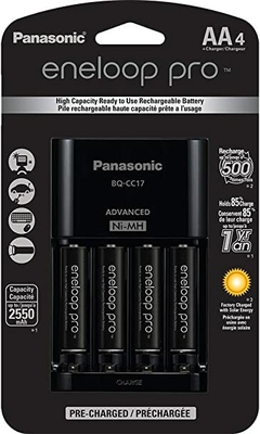 Carregador Eneloop Pro Com 4 Pilhas Recarregáveis AA by Panasonic BQ-CC17
