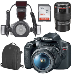 Câmera Canon T7+ Kit Odonto Lente 100mm Macro Flash Twin Yn24ex Yongnuo 32GB + Mochila