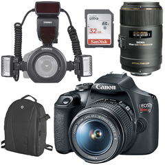 Câmera Canon T7+ Kit Odonto Lente 105mm Macro Flash Twin Yn24ex Yongnuo 32GB + Mochila