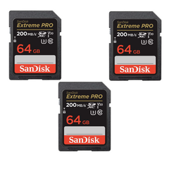 Kit 3x Cartão Memória Sd 64gb Classe10 U3 200mb/s Sandisk Extreme PRO