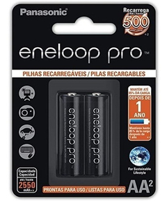 Cartela Pilhas AA Eneloop PRO Recarregável 2550mah C/ 2 Unidades