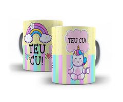 Caneca Branca de Cerâmica Unicórnio Indelicado Teu Cu Mod 02