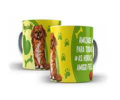 Caneca Branca de Cerâmica Eu Amo Cachorro Pet Pequinês Mod 19