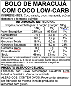 Bolo de maracujá com coco low-carb (100g) - Eleva Comida Saudável