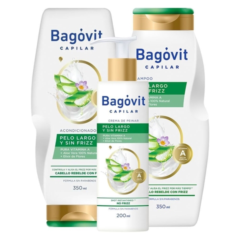 Bagovit combo shampoo + acondicionador + crema pelo largo y sin frizz