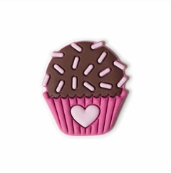 Aplique Brigadeiro Chocolate coração rosa emborrachado (3un)