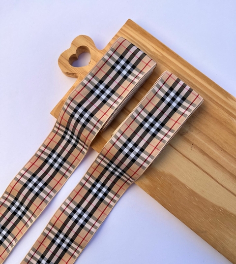 Fita Tecido Polyester Xadrez Sanding Burberry 38mm 3 metros