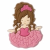 Aplique Princesa Bailarina Cabelo Castanho Emborrachado Coroa Rosa (kit 3un)