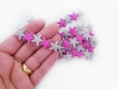 Estrelas Rosa Cinza emborrachada 6cm (kit 3un)