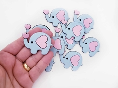 Aplique Elefante Azul Bebê Coração Rosa Emborrachado (3un)
