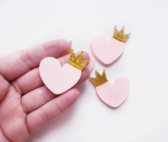 Coração rosa Acrílico Coroa Dourada (un)