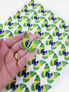 Borboleta Tecido Oxfordine Brasil 4cm (35un)
