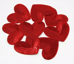 Aplique Coração Patch Vermelho com Lantejoulas 6,3x6,7cm (kit 2un)