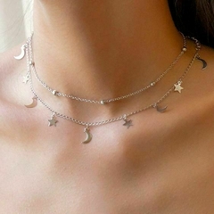 Colar Gargantilha Choker Dupla Luas e Estrelinhas