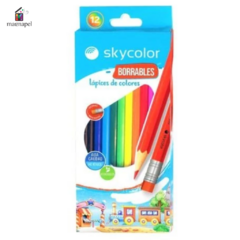 Lapices Por 12 Colores Largos Borrables Skycolor