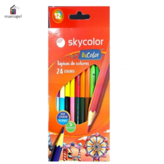 Lapices Por 12 Colores Largos Bicolor Skycolor