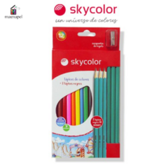 Lapices Por 12 Colores Largos Skycolor + 3 Lapices Negros