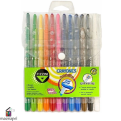 Crayones retráctiles 17cm por 12 colores.