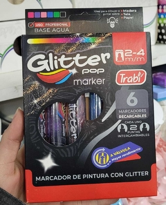 Marcador a Válvula con Glitter por 6 colores Trabi