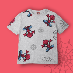 REMERA SPIDER GRIS MANGA CORTA NIÑO