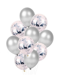 Set 10 globos látex confetti plata