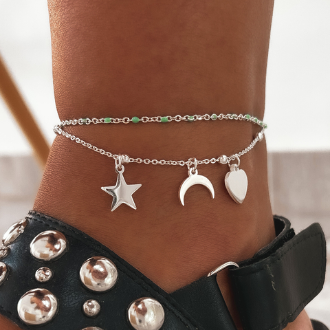 Tobillera Aqua Corazon Luna Estrella