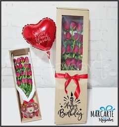 BDAY ROSE DELUXE CON CORAZON DE CHOCOLATES