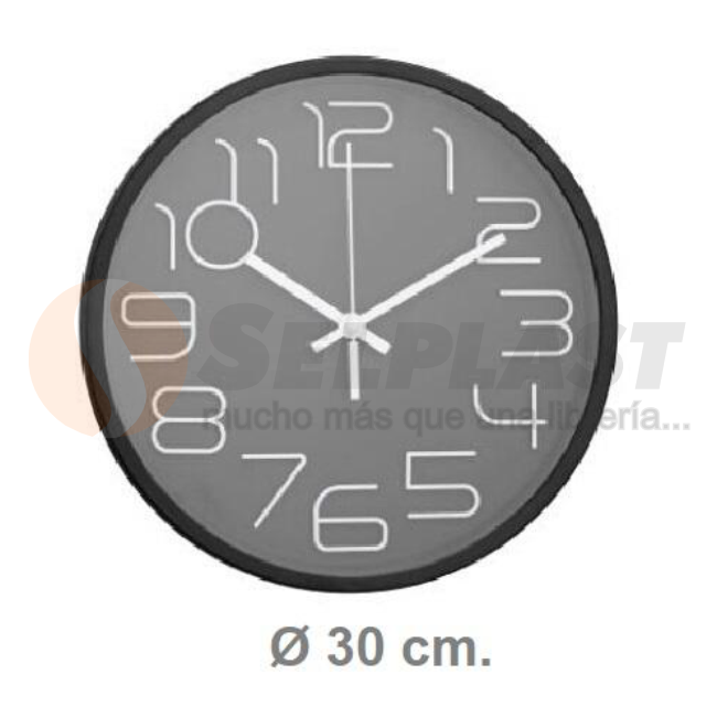 RELOJ DE PARED NEGRO NUMEROS BLANCOS 30 CM RL3010 CR.51922