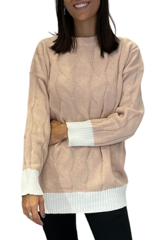 Sweater trenzado over con puños de otro color (ARA741)