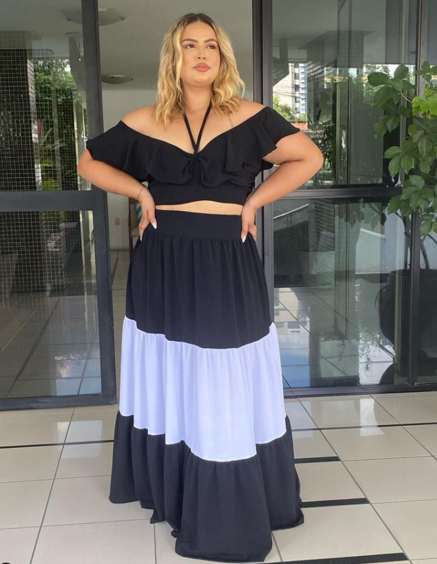 Conjunto plus size saia e blusa sales