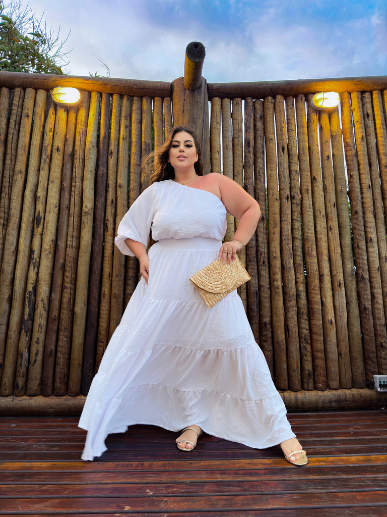 Vestido Longo Plus Size Decote Ombro Só Branco Atenas