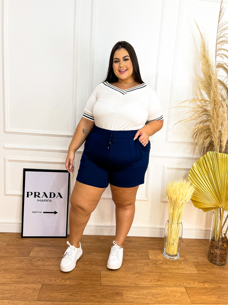 Shorts Feminino Plus Size Basic Azul Marinho
