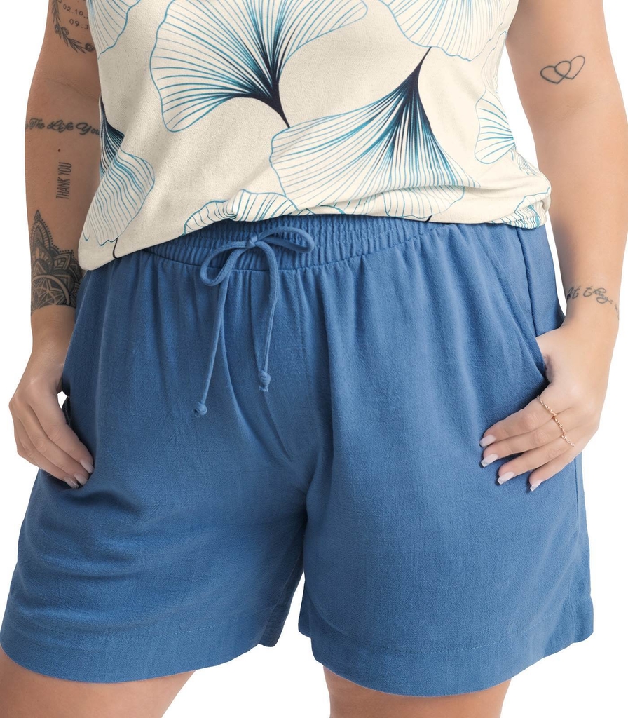 Shorts Feminino Plus Size de Linho Azul Claro