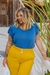 Blusa Plus Size Feminina com Pregas Azul