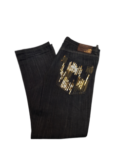 Pantalon Jeans Ancho Importado Bordado Vintage Dorado en internet