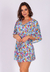 Kaftan Areia Branca Bio Paraty Estampada Floral Azul