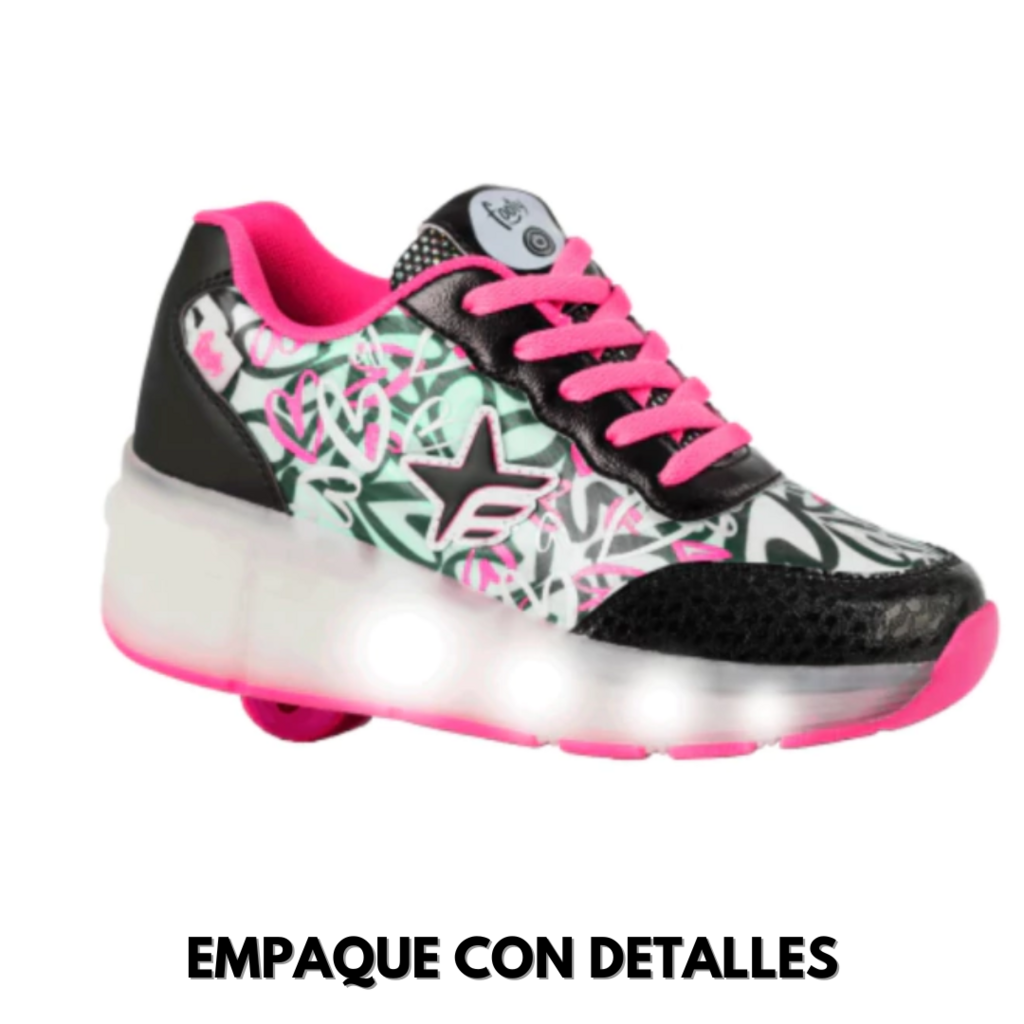 Zapatillas Footy Roller Stars Corazones Negra Con Luces Led