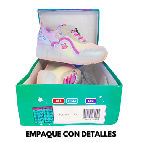 Zapatillas Footy Roller Corazones Plateada Con Luces ROLL648 EMPAQUE CON DETALLES