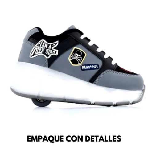 Footy Zapatillas Roller Rock Negro Con Gris Rueda Con Luces Led